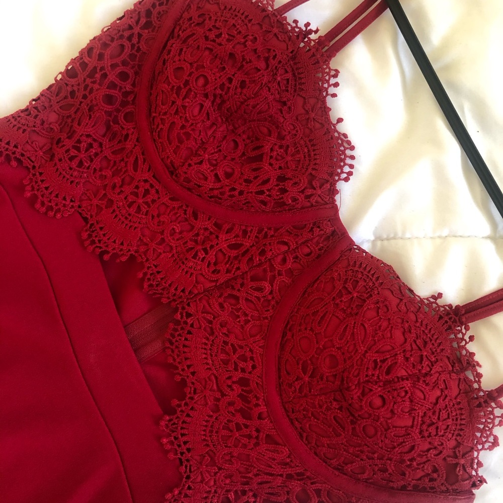 Red lace top dress